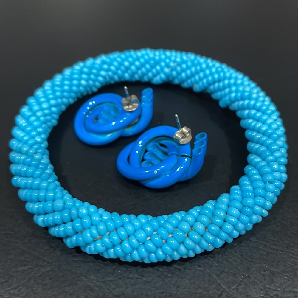 TURQUOISE Beads Bangle Earrings Set - Picture 2 of 2